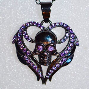 Skull Black Heart Purple Angel Wing Crystal Zircon Women's Pendant Necklaces
